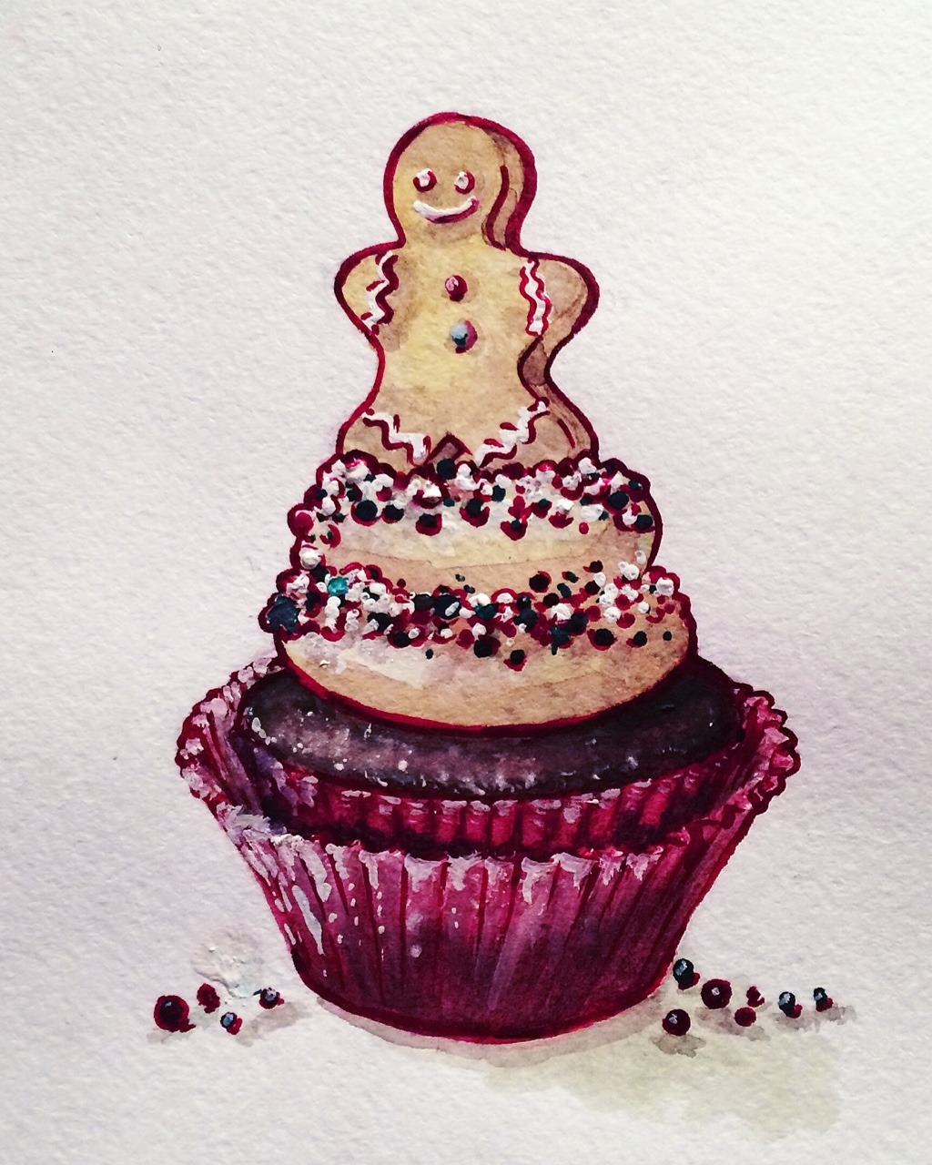 nastya-toy:  Watercolor Christmas cupcake!!