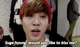 forjimin:Q: Who does Suga want to go with to a warmer country?S: To a warmer country.. I want to go 