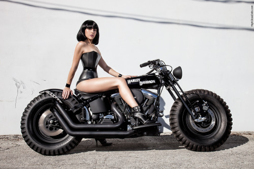 Highglossdoll Kayla Beezy posing on a great Harley Davidson! Thanks to House Of Thunder, Miami.