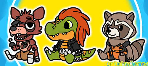 criminalcrow:  Foxy from Five Nights at Freddy’s, Herra Hevisaurus and Rocket Raccoon, all in Pokédoll style, for my friend matsutzu! Happy (super super late) birthday!!  They are ALL SO ADORABLE HAHAHA OMG XD Really, there’s so many things I