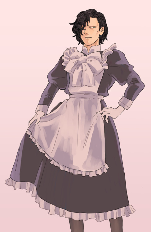 Hubert in a maid outift