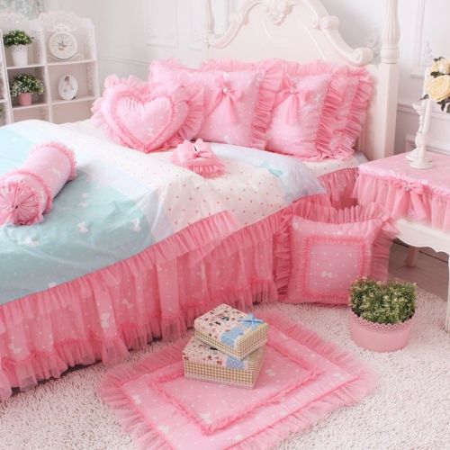 Porn Pics shop-cute:  Pink Lace Ruffle Bedding Set