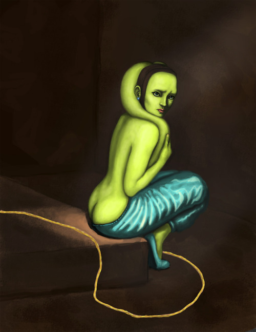 Another drawing of a twi’lek slave girl. Definitely a trap. I like that the species have obvio
