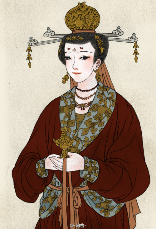 Portraits of several of the female Buddhist donors depicted in the famous Dunhuang Murals from the M