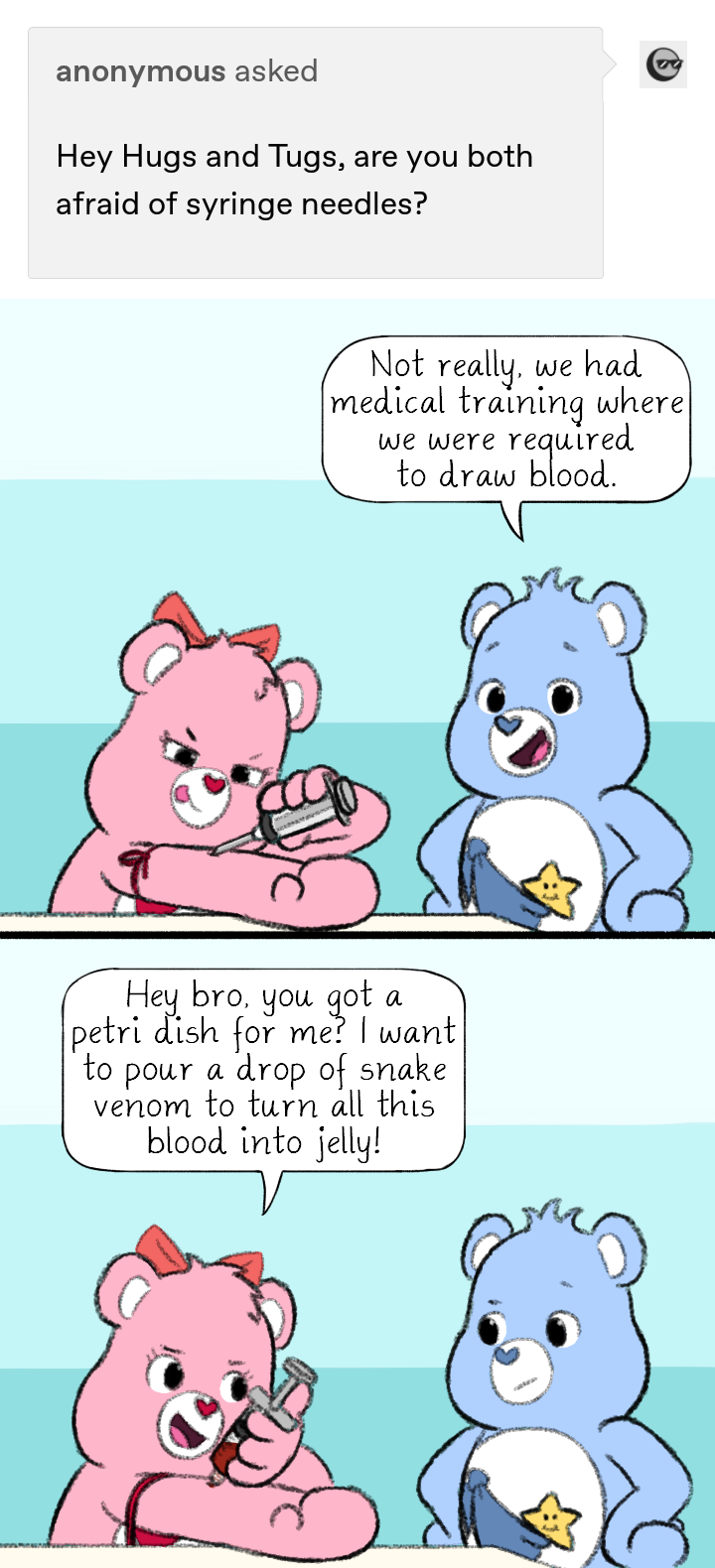 Ask Cheer Bear — This pretty much summarizes the art dude's first