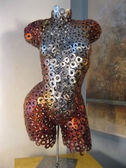 Vethox:  Metal Torso Sculpture Welded From Washers By Artist Holly Lentz