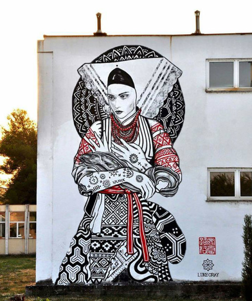 My mural in Croatia last year @zen_opuzen .The Mural depicts a croatian woman in national costume ho