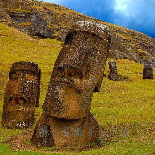 XXX Pondering the inescapable future (Moai statues photo