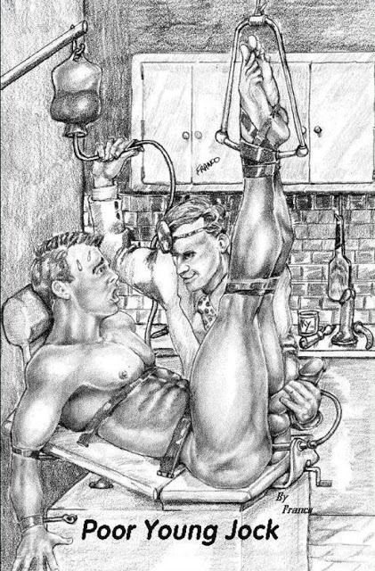Superman captured by Toy Man .Toy Man torturing the Man of the Steel with kryptonite
