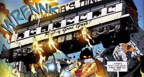 animemed:  Grimlock’s speech impediment is caused by varying conditions, depending on continuity. The difference between Grimlock’s speech in the UK and US Marvel comics’ writing styles was explained in the UK booklet “Transformers: The Facts"