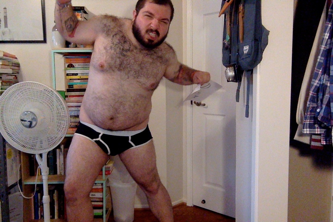cubofthewest:  cowlordcholer wanted to see my black briefs, and I told him the moment