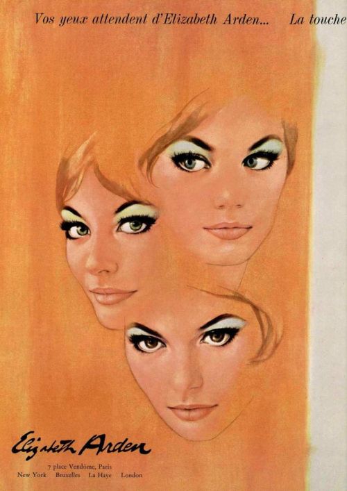 Elisabeth Arden advertisement from L'officiel magazine, 1966. Unknown illustrator. Via Addie flickr