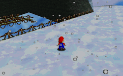 suppermariobroth:  All snow particles in Super Mario 64 spawn in a small space between Mario and the camera to give the illusion that the snow is filling the entire scene. 