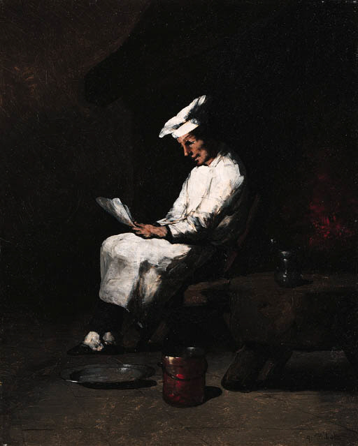 poboh:  A Chef Reading A Letter, Germain Theodore Ribot. French (1845 - 1893) 