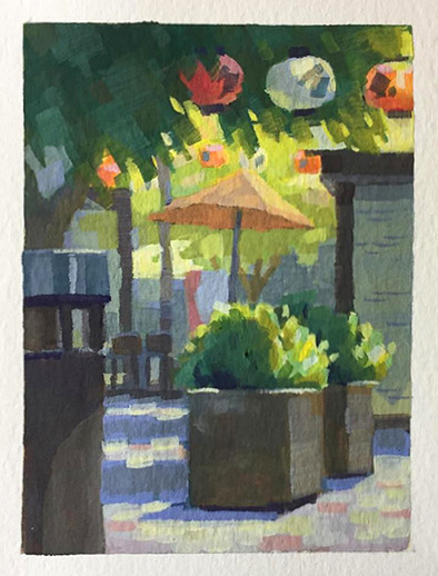 A few of my recent gouache paintings! Mostly done around Los Angeles. The last one was done at Pinec