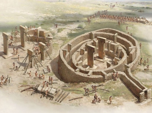 talesfromweirdland:  Illustration (and detail) of the construction of Göbekli Tepe, a mysterious str