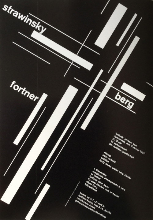 Josef Müller-Brockmann, poster strawinsky / fortner / berg, 1955. Conducted by Erich Schmid, Tonhall