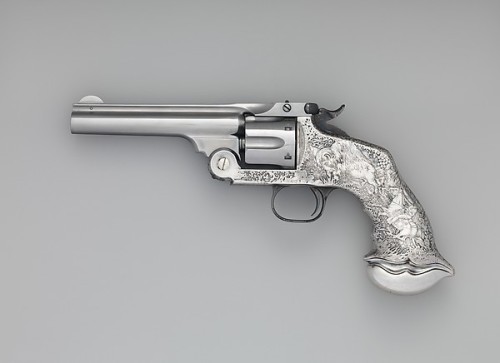 A silver handled Smith and Wesson New Model No. 3 single action revolver engraved by Tiffany and Co.