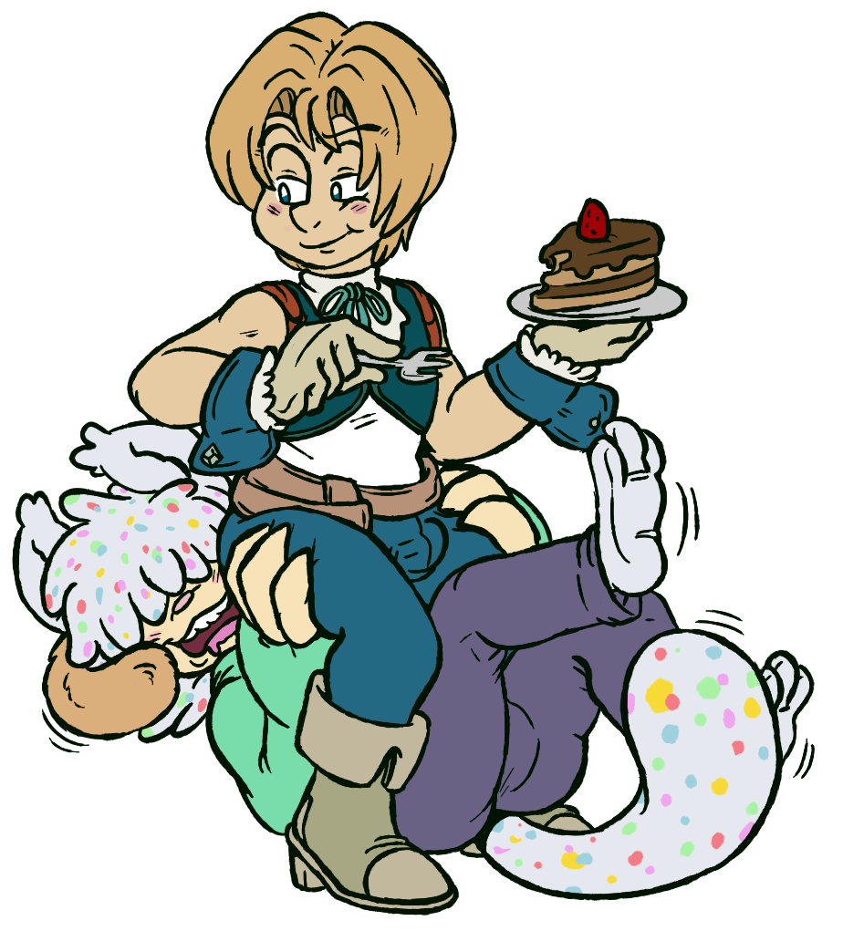 commission for tanukeki/cake! zidane tribal havin a face sit