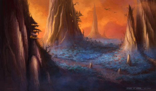 xuza:    Warlords of Draenor | Spires of Arak Concept Art    Ahh, beautiful. Imagine if they’d had the scale and detail necessary to make it look like thisArakkoa are awesome <3