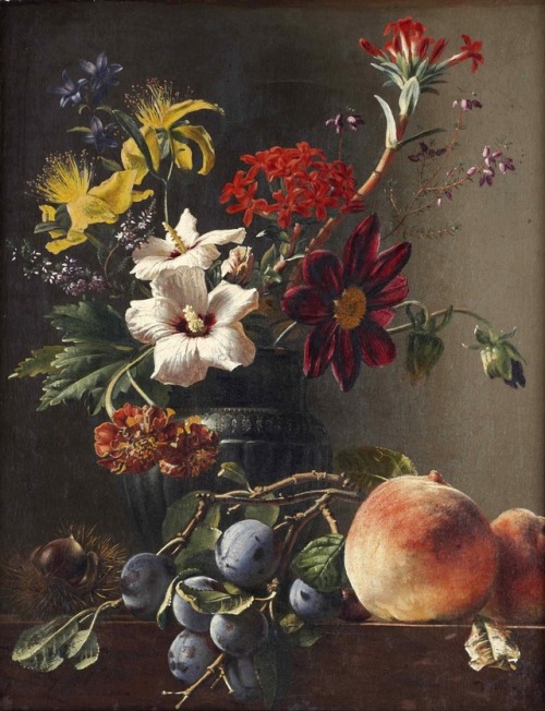 Georgius Jacobus Johannes van Os (1782–1861)Bellflowers, dahlias, hypericum and other flowers in a v