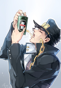 jrugs:  by linjie.    I&rsquo;m gonna just say it cause nobody else has, by this shit look like Jotaro is sucking a dick or drinking urine. Don&rsquo;t nobody shotgun a beer at that distance.