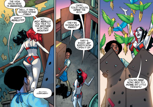 grimphantom:  why-i-love-comics:  Harley Quinn #17 - “The Gang of Harleys!” (2015)written by Amanda Conner & Jimmy Palmiottiart by Chad Hardin & Alex Sinclair  I also don’t complain about the view :P  That Harley thou <3