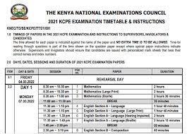 2021 KCPE Examination Timetable & Instructions