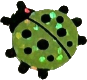 sticker of a green ladybug. it has a glittery foil finish.