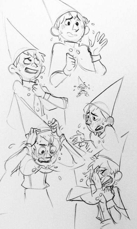 madidrawsthings:more sketches of wirt having a blushing sweaty meltdown bc I do what I want