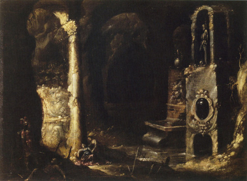 doshmanziari: Strange, moody paintings of imaginary grottos and caves by Rombout van Troyen (c 