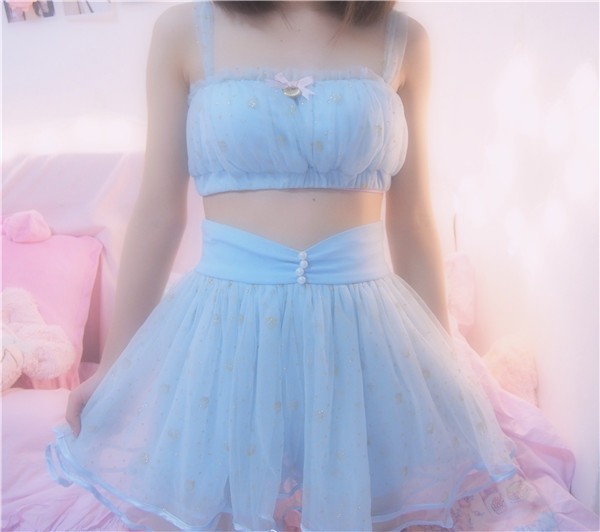 coquettefashion:    Blue Sheer Gold Glitter Seashell Print Mermaid Top &amp;