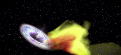 smarmyanarchist:  the-future-now:  We just got an unprecedented look at a black hole ripping apart a star For the first time ever, astronomers got a close-up peek at a black hole ripping apart a star, a rare event that results in some of the star’s