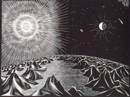 magictransistor:  M. C. Escher, Days of Creation (Woodcut series), c. 1926. 