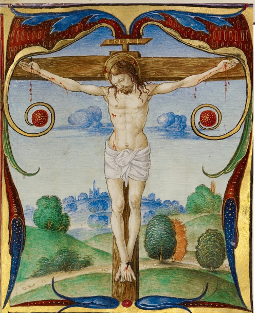 koredzas:Matteo da Milano - Initial T. The Crucifixion. 1520This is a very small initial in the corn