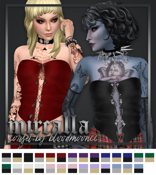 bloodmooncc:Mircalla | Corset if u noticed that the left sim’s top isn’t shiny like the 