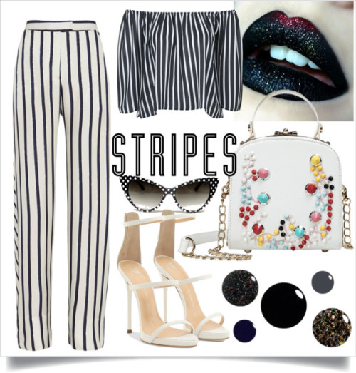 Stripes by dreah-darling featuring an off shoulder crop top ❤ liked on PolyvoreTopshop off shoulder 