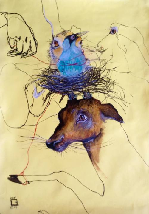 Olga Gál (Sanet Y Negrals, Spain) - 1: We Make Each Other, 2014 Oil, Pencil on Paper  2:See, 2015 In
