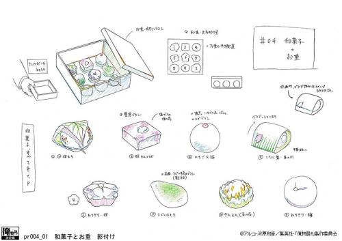 anime-ore:  Ore Monogatari!! Food Design Sheets (Episodes 01-08)チーズケーキ (Cheesecake)マカロン (Macaroon)ザッハトルテ (Sachertorte)ケークサレ (Cake Salé)デコケーキ (Deco Cake)和菓子 (Japanese Confectionery/Japanese Sweets)ロールケーキ