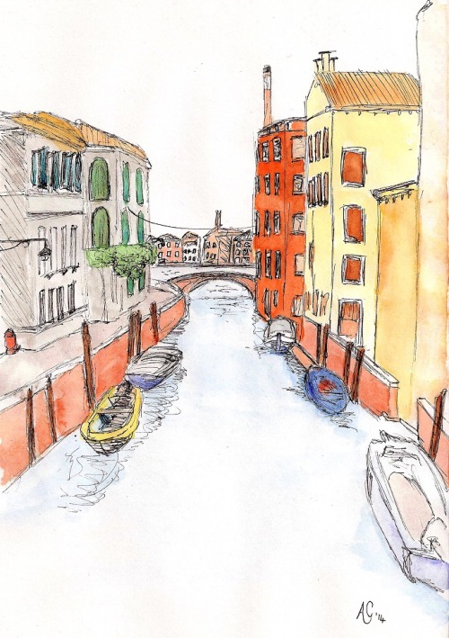 eatsleepdraw:  Venitian Street SketchWaterproof Ink & Watercolouramygorns.tumblr.com :) 