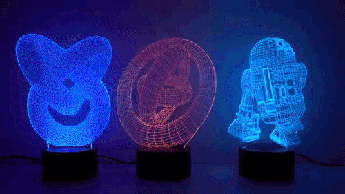 pumpkin-spice-evans:  3D optical illusion lamps look like a hologram straight out of science fiction. It can be in different patterns, like iron man or skull. In fact, the lamp part is a acrylic panel. How does it works? Full 3D lamp kit includes one