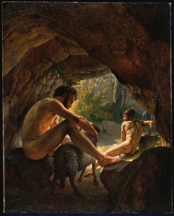 enchantemoimerlin:    Christoffer Wilhelm Eckersberg (1783-1853)  Ulysses Fleeing the Cave of Polyphemus.1812 Princeton University Art Museum   