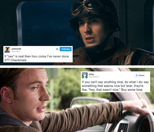 digitaldiscipline: livebloggingmydescentintomadness: tweet meme: steve rogers edition it me (with mu