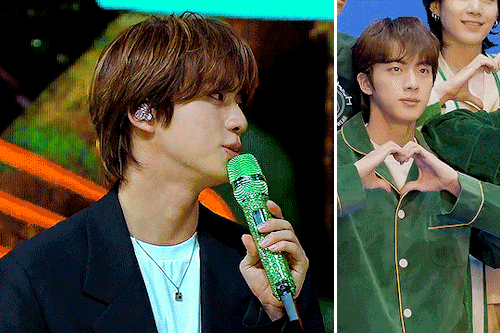 @kth1's Bangtan Gif Challenge ✿ ↳ Your Favorite Color + Your Bias → Green & Seokjin (cr. 0613data,