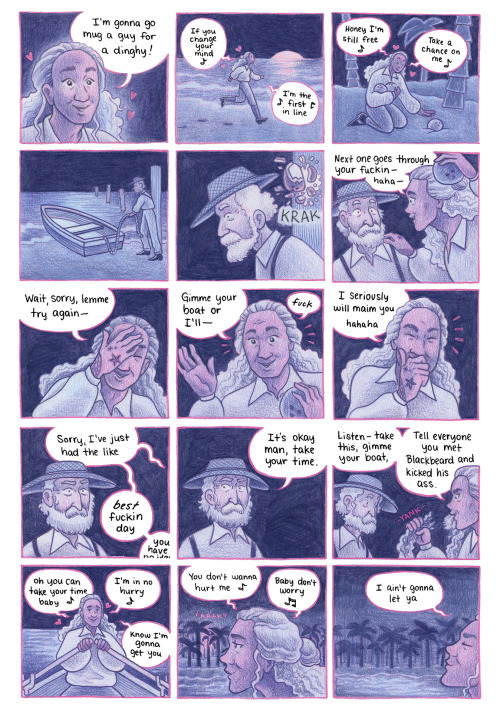 princess-of-purple-prose: melgillman:A deleted scene [ID: An OFMD comic colored in color pencil. Ed,