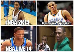 thenbamemes:  Russell Westbrook’s thoughts on NBA 2K14 vs. NBA Live 14!