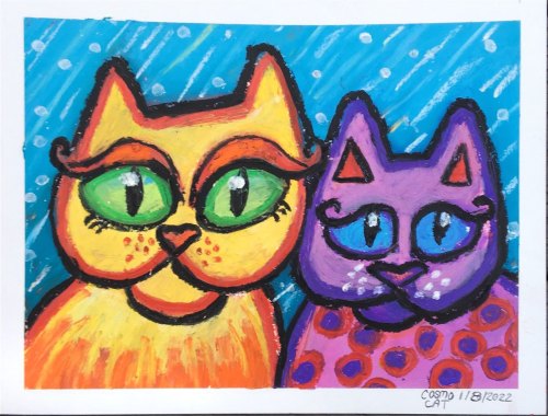 cats #11 and #12 of 2022oil pastel