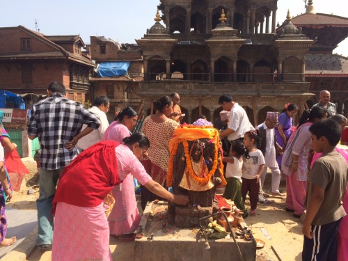 Deity of Char Narayana being worshiped in Patan, Nepal, their temple was destroyed in the earthquake