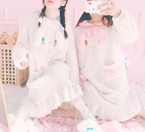 ♡ My Melody/Cinnamoroll Plush Wooly Pajama Dress  - Buy Here ♡Discount Code: honey (10% off any purc