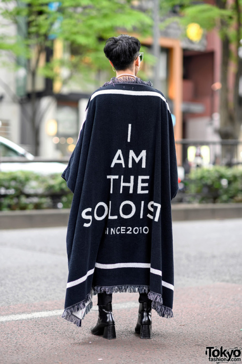 Japanese fashion designer S You on the street in Harajuku wearing an &ldquo;I Am The Soloist&